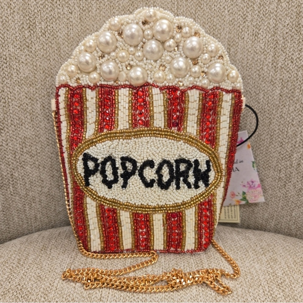 Beaded Popcorn Bag with Chain Strap